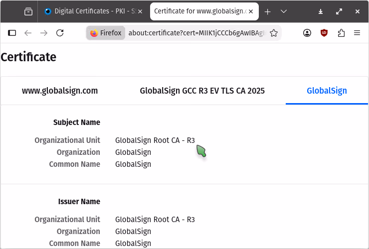 screenshot: certificate by OU